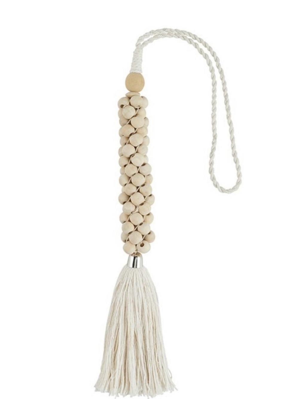 NEW Beaded Wood Tassel Pendant in Natural Cream